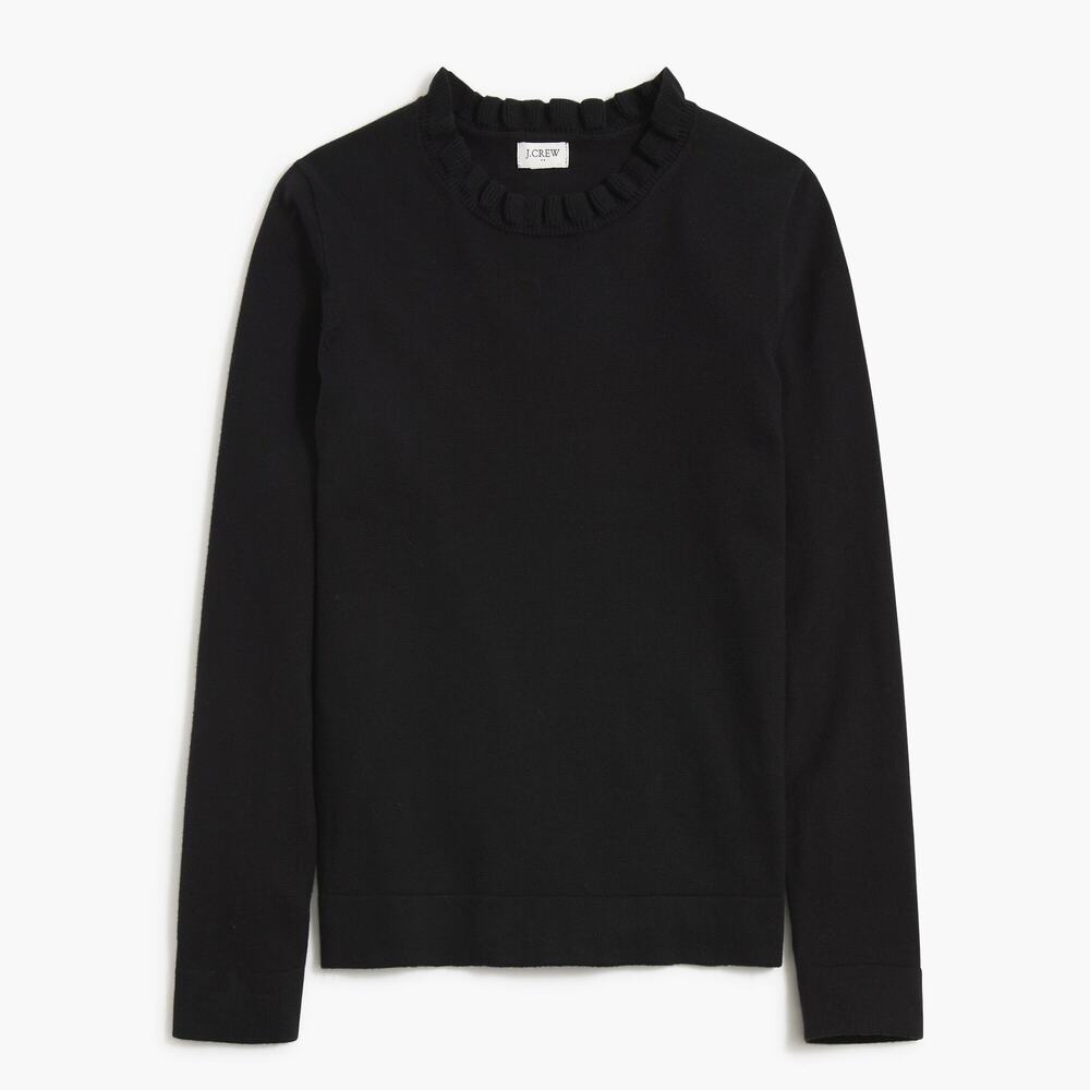 J.Crew Black Ruffleneck Long Sleeve Crewneck Pullover Sweater Size Small
